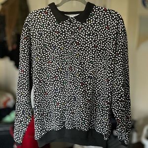 Vintage Black Diamond Pattern Collared Pullover Sweatshirt